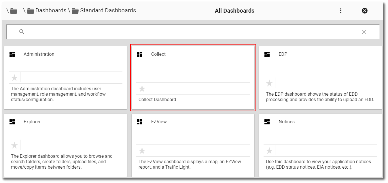 Select the EQuIS Collect dashboard