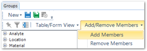 The Add/Remove Members dropdown in the EQuIS Professional Groups Form