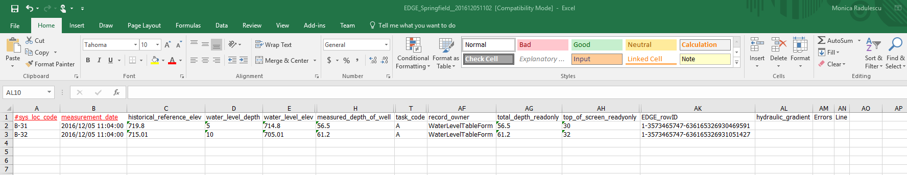 Excel Output of EDGE Field EDD