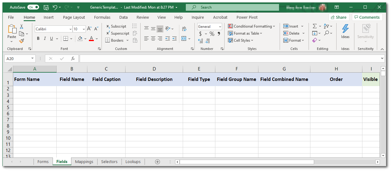 Generic Excel Template to Create Collect Template